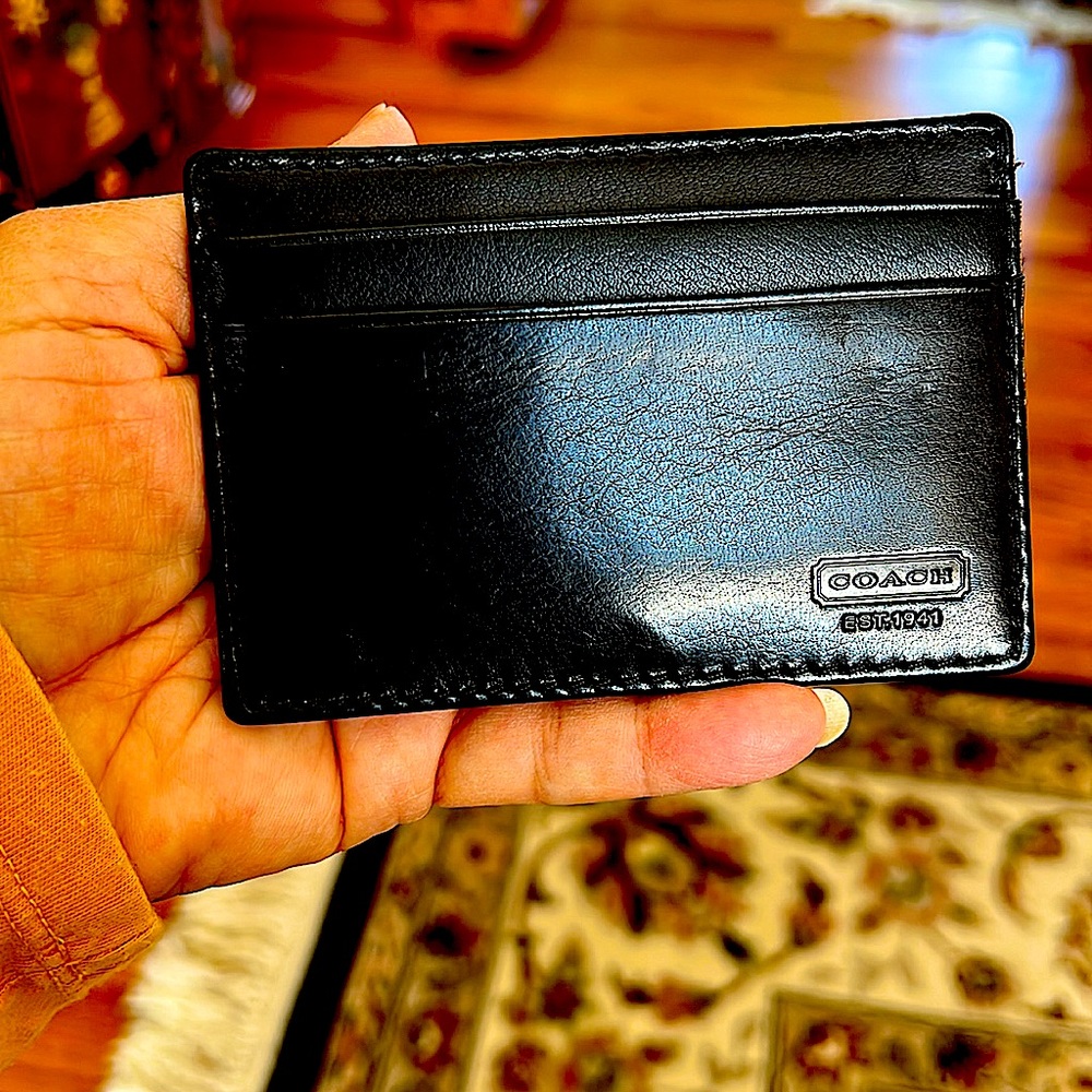 💥💯AuthenticCOACH UnisexBeautiful BlackLeatherMoneyClip&Card CaseGreat Condition.